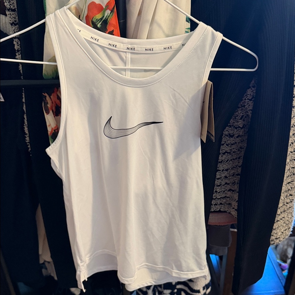 Nike White Sleeveless Swoosh Tank Top